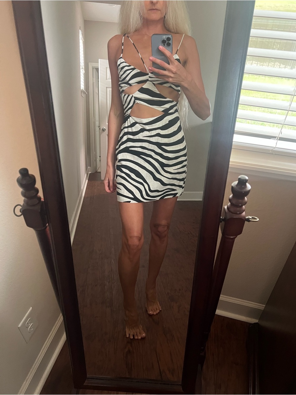 Zara Black & White Zebra-Print Cutout Mini Dress
